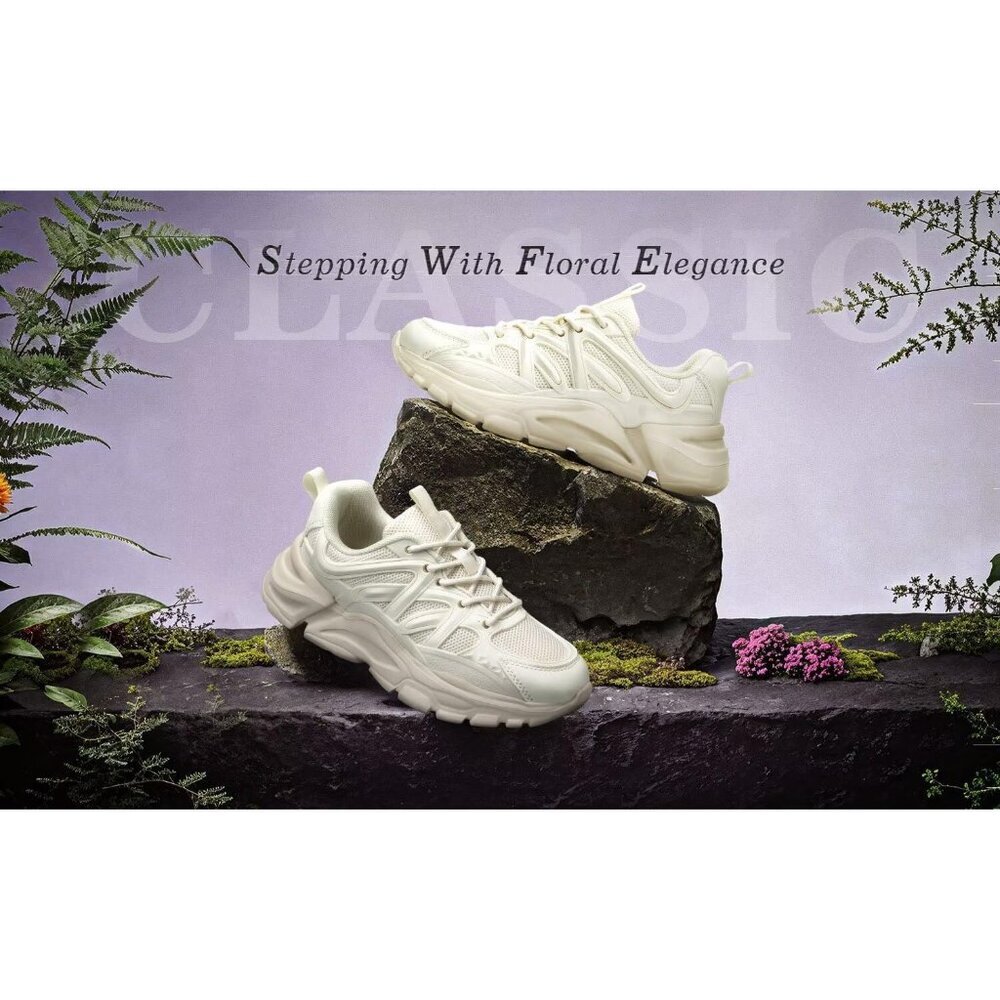 Women's Beige Slip-On Running Shoes Lightweight Mesh Walking Sneakers for Gym - Picture 3 of 7